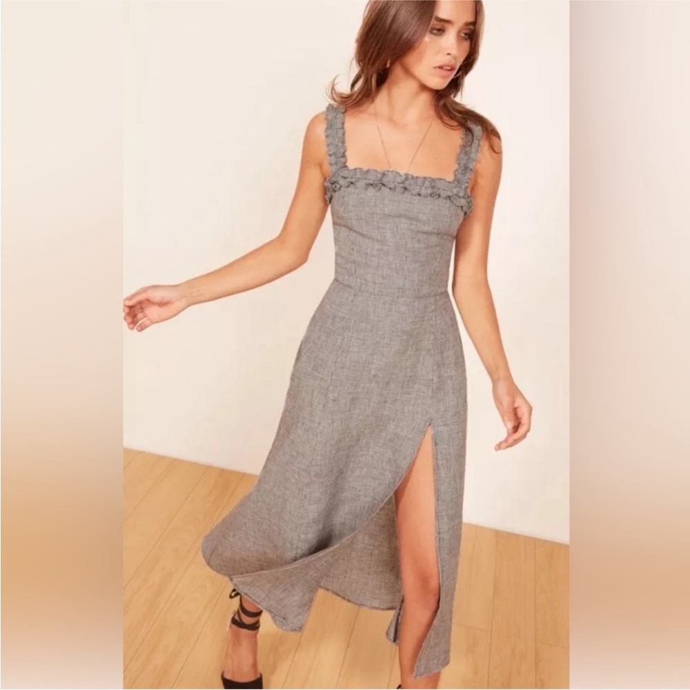 Reformation Linen Front Slit Midi Dress